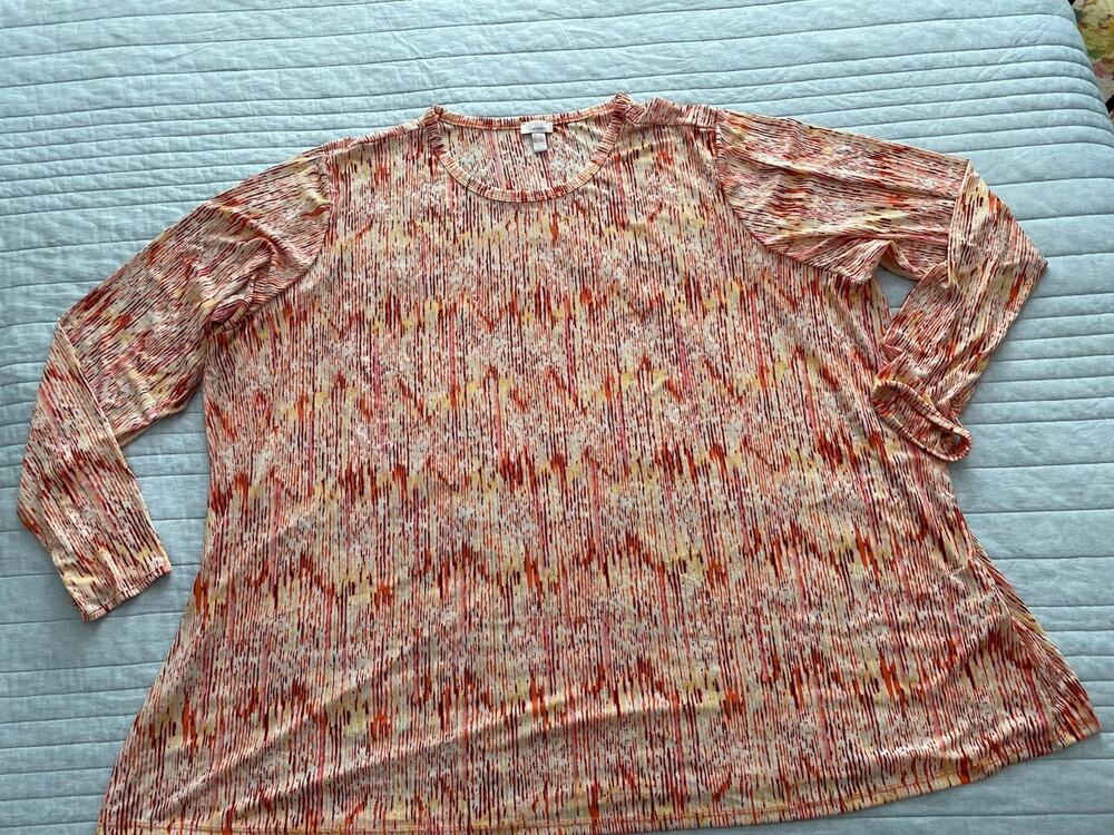 LOGO Layers by Lori Goldstein Printed Mesh Top 5X Orange J13